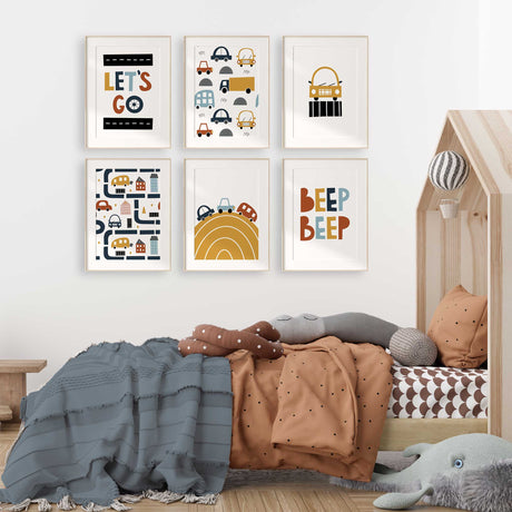 Bright and playful car prints for kids bedroom decor