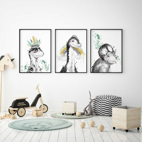 kids dinosaur bedroom wall art print set