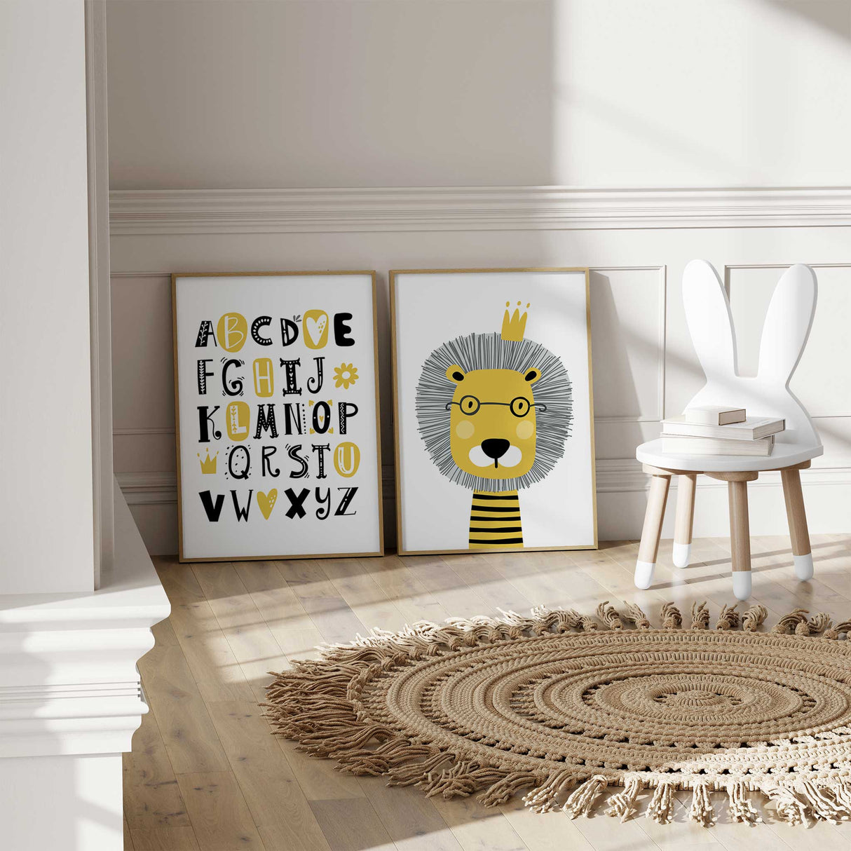 Kids learning room wall decor with alphabet and animal art