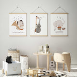 Kids music themed wall art set with animal illustrations