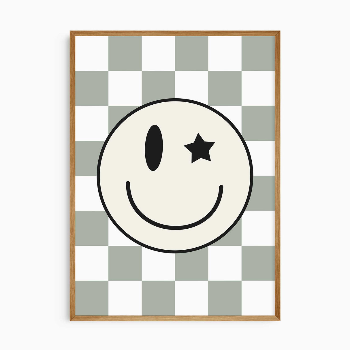 Smiley face wall art for boys room in sage green and neutral tones