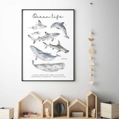 Kids sea life animals wall art print