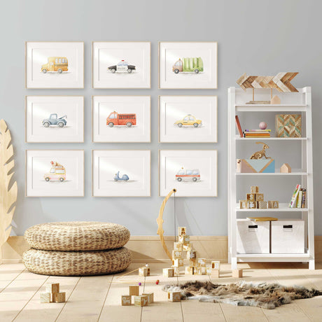 Kids transport vehicle wall art set with cars trucks and vans