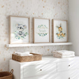 Koala and kangaroo baby nursery wall art set in soft green neutral tones