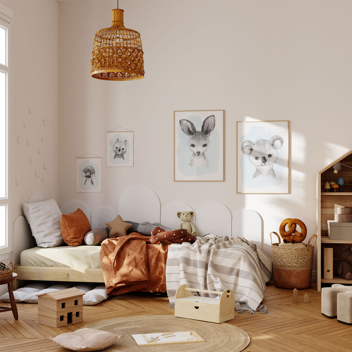 koala kangaroo platypus wombat kids wall art set