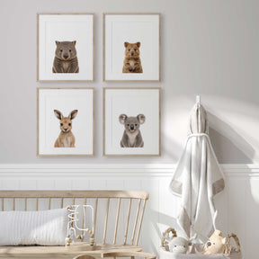 Koala, kangaroo, wombat and quokka wall art for a child’s room or nursery