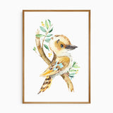 Koala platypus and kookaburra nursery prints with eucalyptus leaves