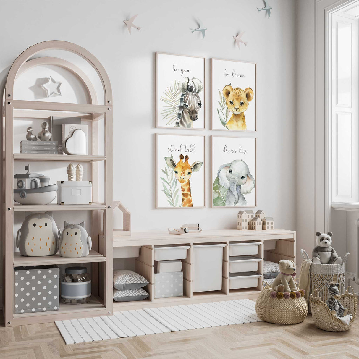 Lion elephant zebra and giraffe safari wall art for nursery