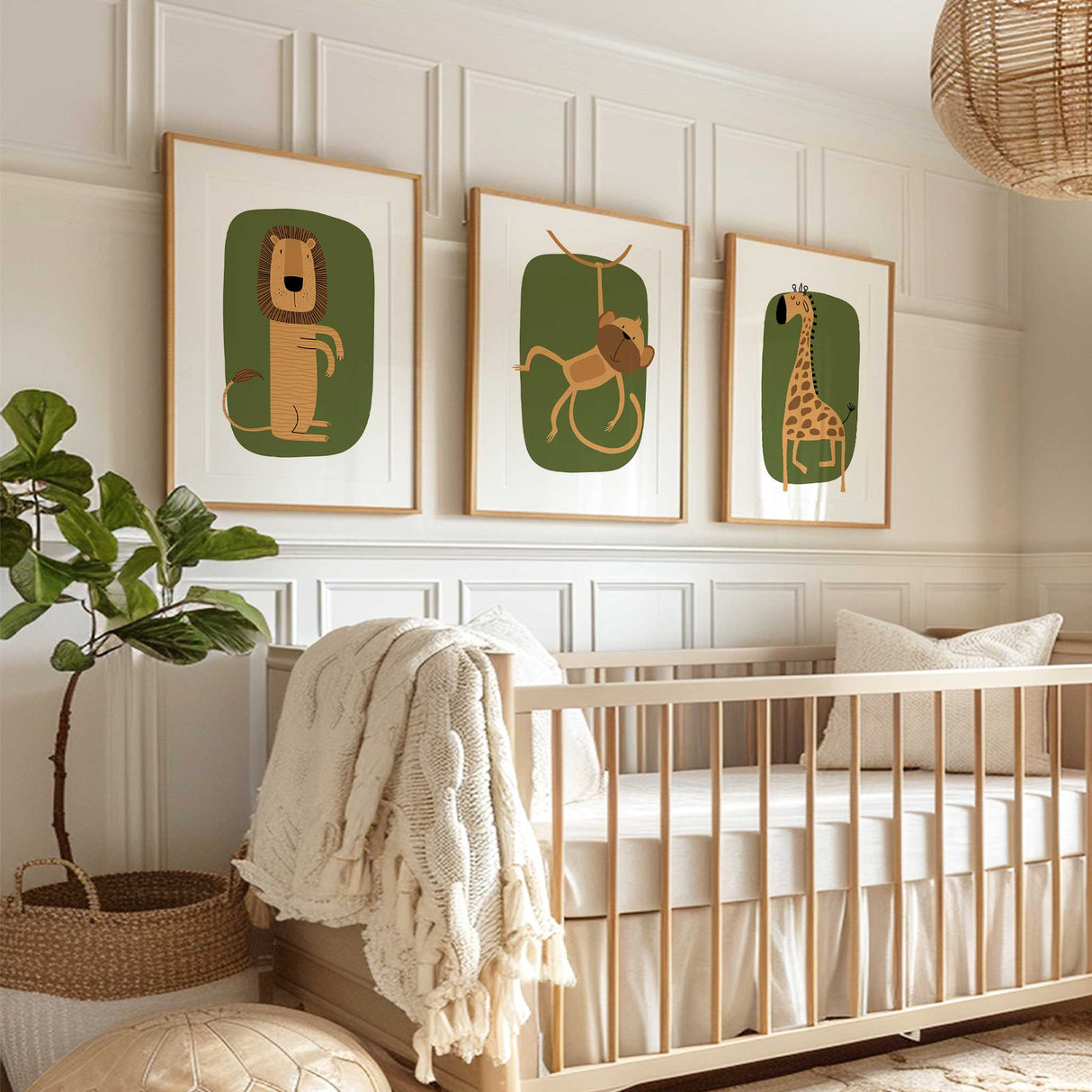 Lion monkey and giraffe wall art for kids room safari theme