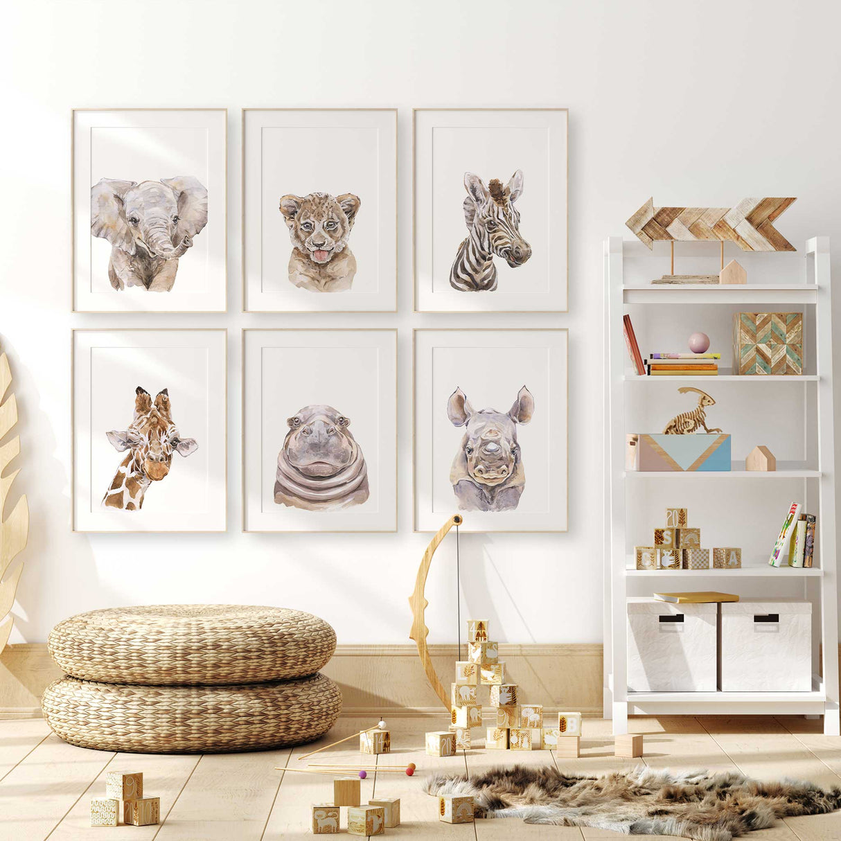 Lion rhino and hippo safari wall art prints for nursery