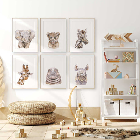 Lion rhino and hippo safari wall art prints for nursery
