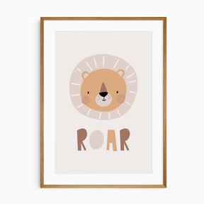 Lion “Roar” nursery wall decor print with cute animal illustration for kids bedroom