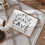 Graphic Little Man Cave text wall art with banner and arrow details