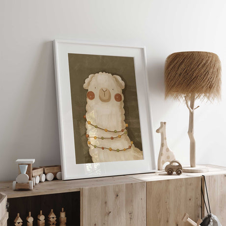 Neutral llama print for baby nursery and toddler bedroom decor