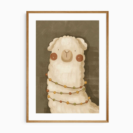 Llama nursery wall art print in soft neutral earthy tones