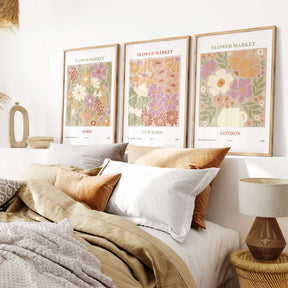 Set of 3 flower market prints featuring Paris, New York and London