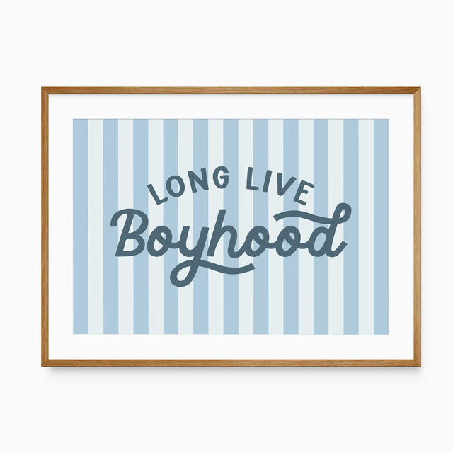 Long live boyhood wall art print with blue stripes for a boys room