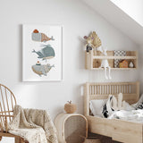 Maritime whale print set for ocean-themed boys' nursery and playroom