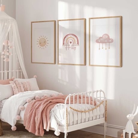 Boho style sun print for baby girl nursery with closed eyes illustration