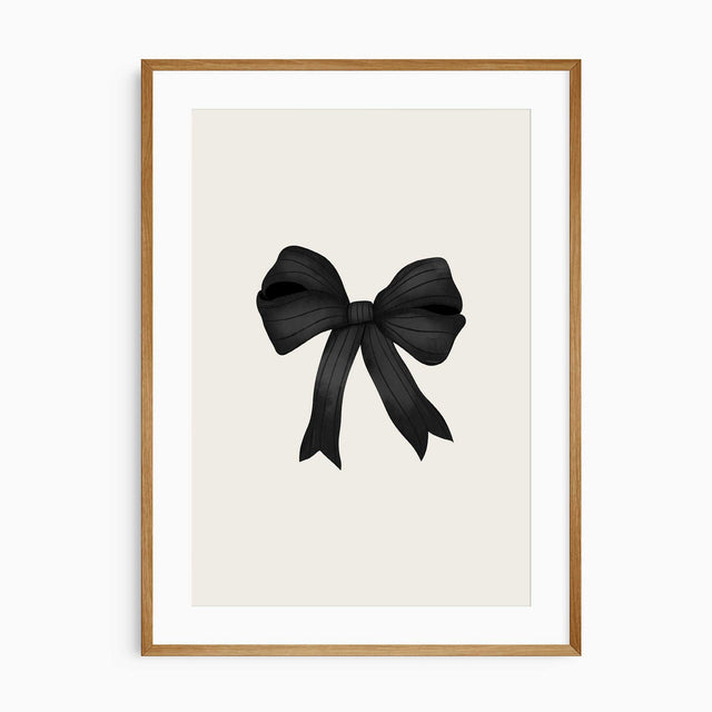 Minimalist coquette bow art print in black for teen wall