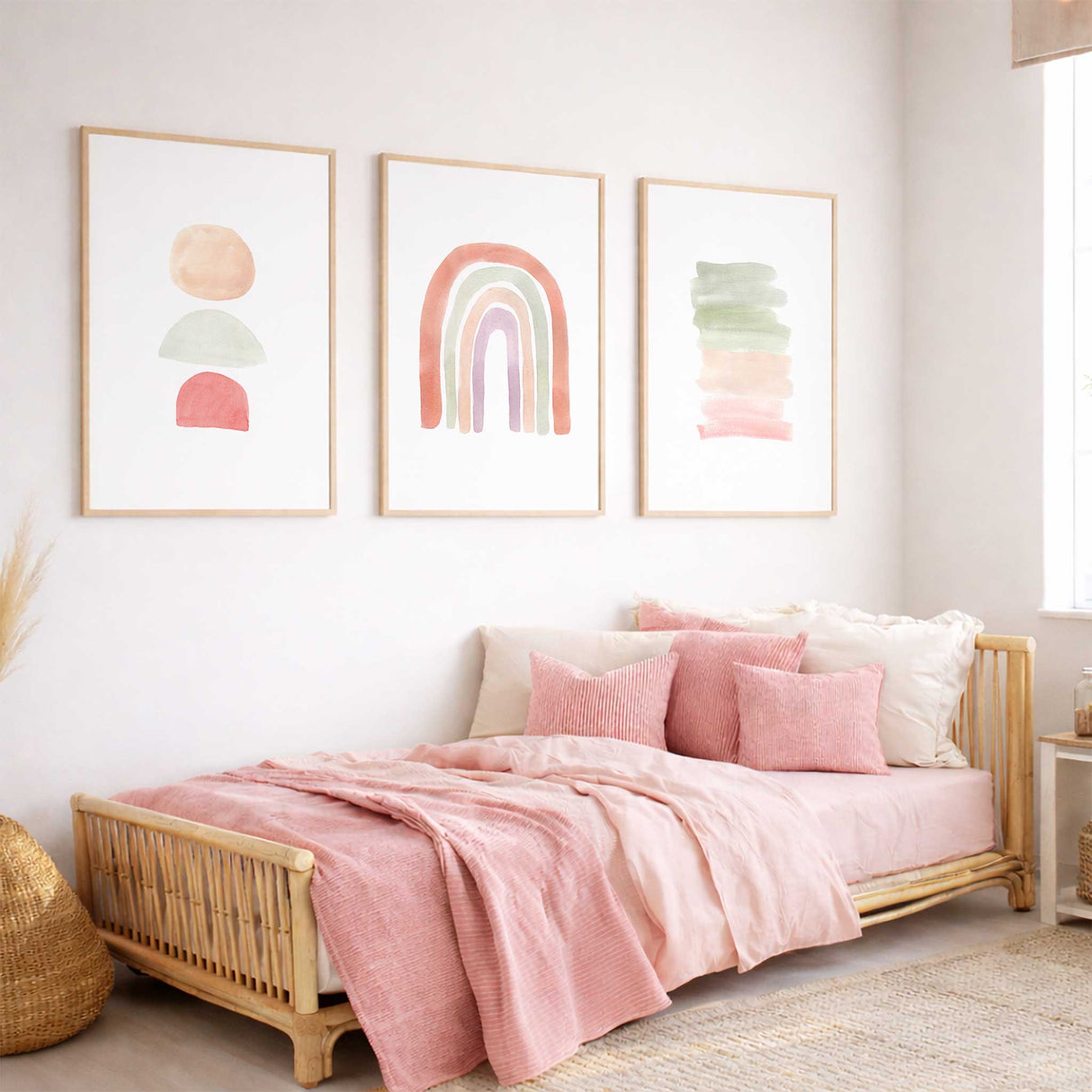 Minimalist girls abstract print set in peach sage and blush tones