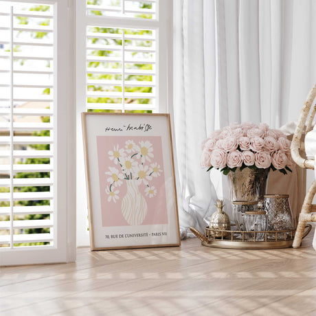 Modern floral wall art for girls with minimalist vase in blush pink