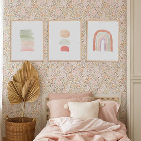 Modern girls bedroom wall art with pastel rainbow design
