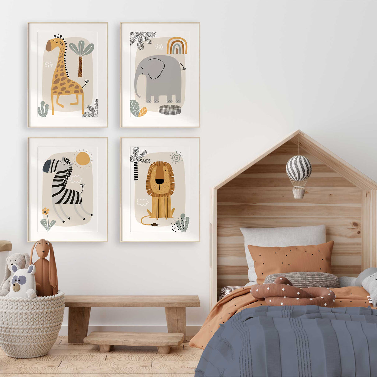 Modern safari nursery wall art animal print set