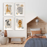 Modern safari nursery wall art animal print set