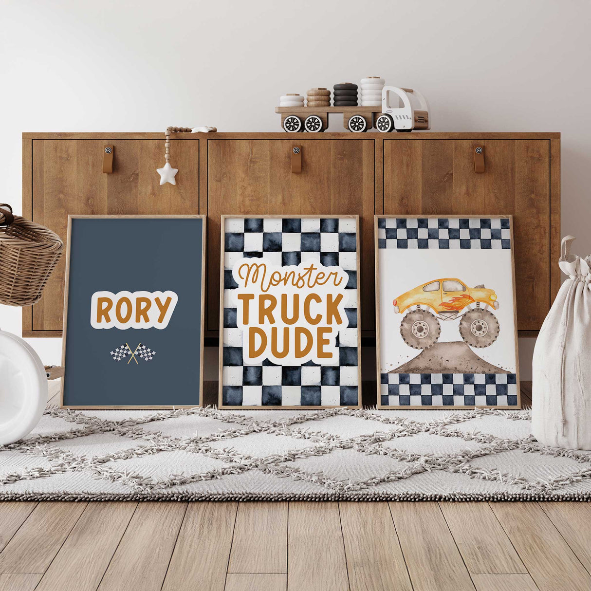 personalized boys monster truck prints for bedroom or playroom