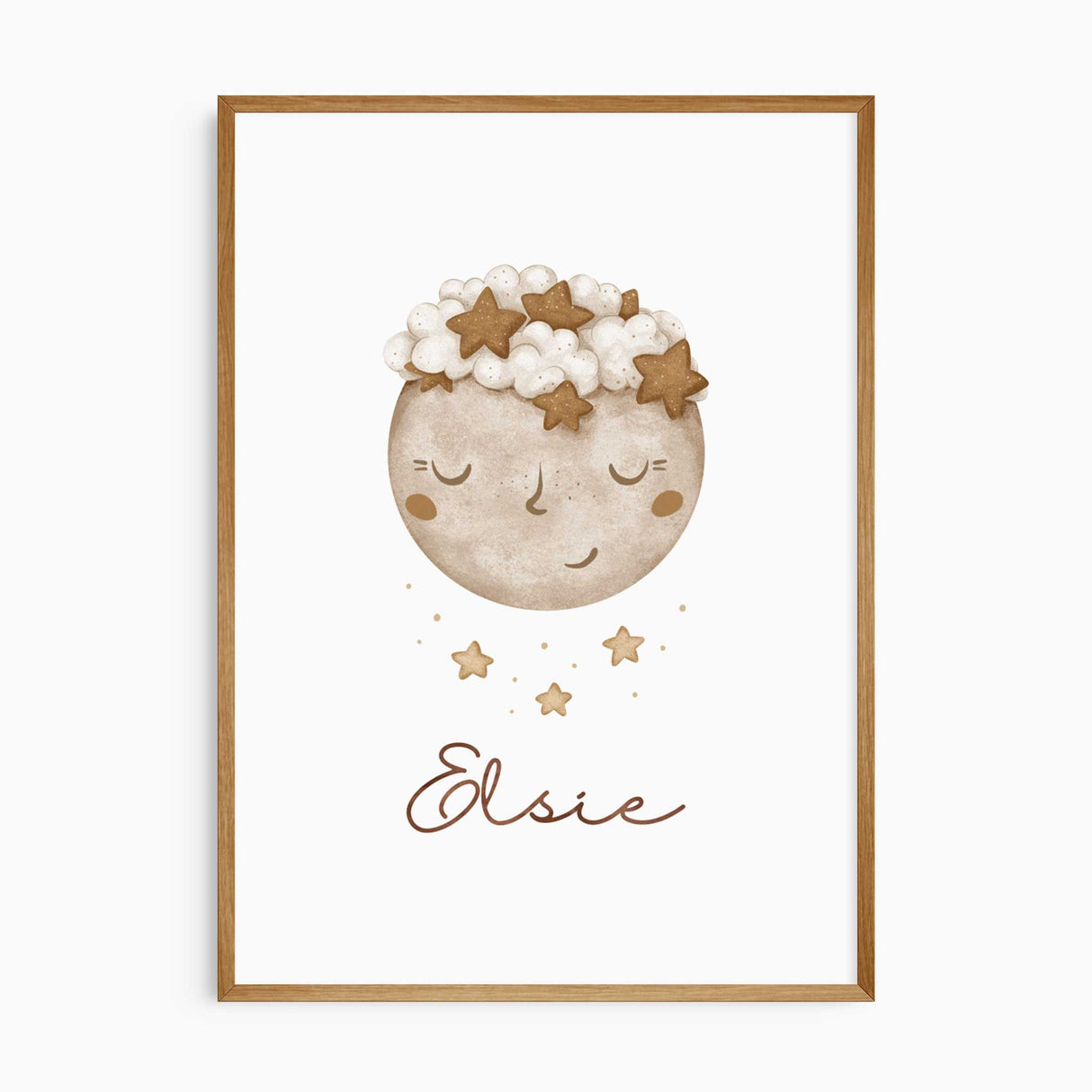 set of three fairy nursery prints with moon illustration in soft neutral palette