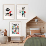 Boys motivational superhero wall art bundle with uplifting centre quote and supporting designs
