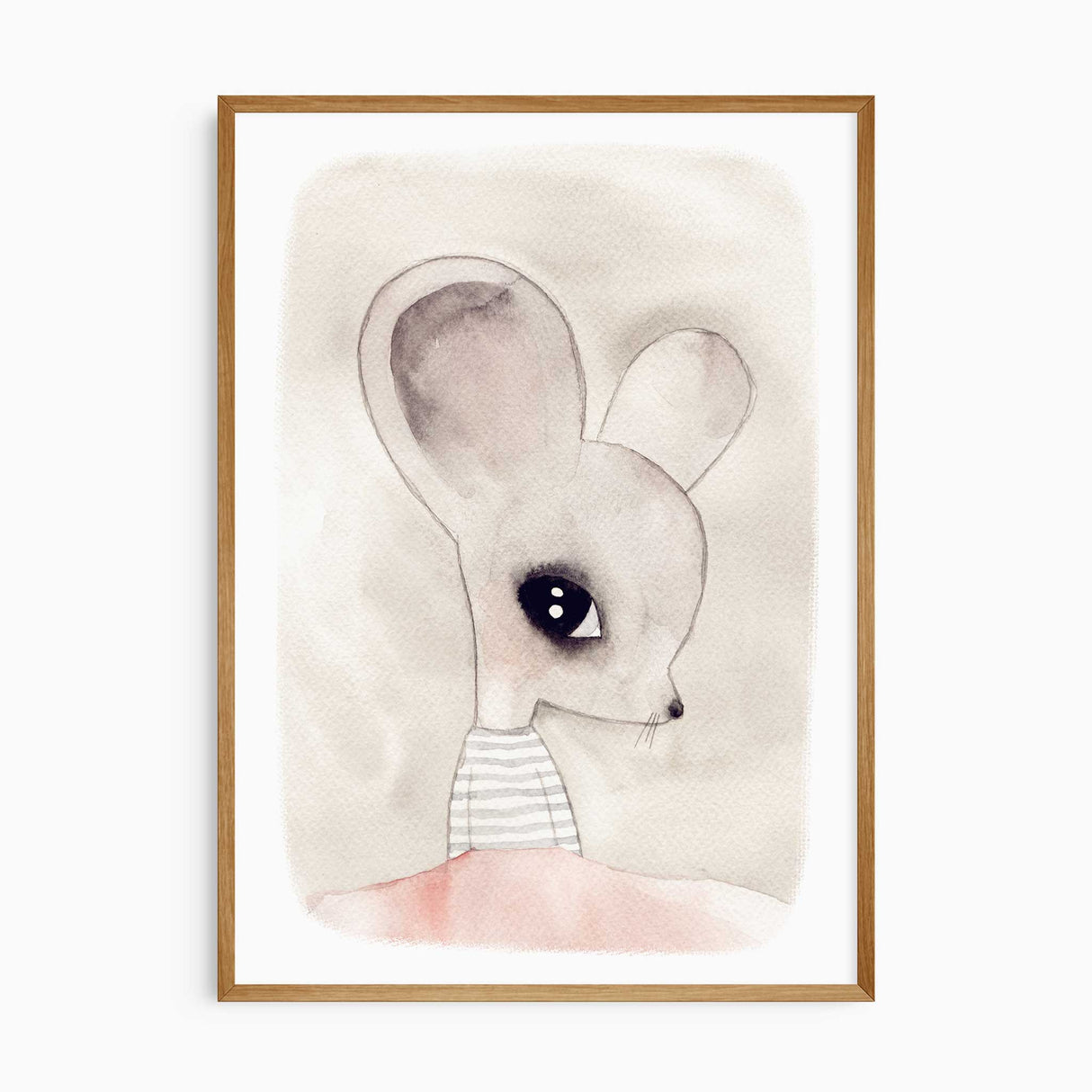 mouse nursery wall art with soft watercolour woodland animal illustration