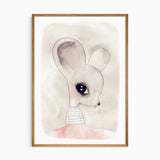 mouse nursery wall art with soft watercolour woodland animal illustration