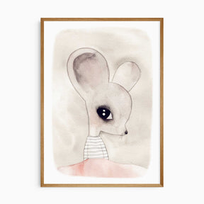 mouse nursery wall art with soft watercolour woodland animal illustration