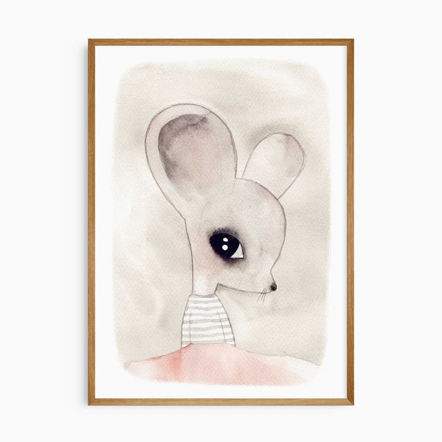 mouse nursery wall art with soft watercolour woodland animal illustration