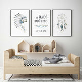 Native American dreamcatcher nursery wall art with soft boho watercolour design