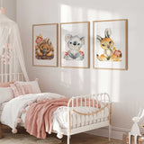 Native Australian animal nursery decor set featuring echidna, koala and kangaroo artwork