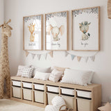 Neutral animal nursery prints for baby room or kids bedroom