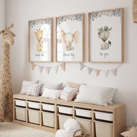 Neutral animal nursery prints for baby room or kids bedroom
