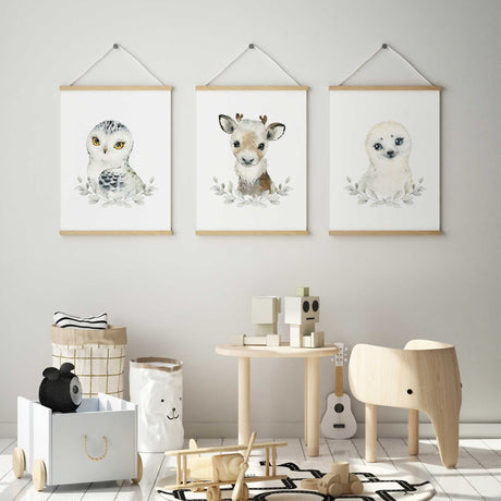 Neutral arctic baby nursery wall art in soft winter tones