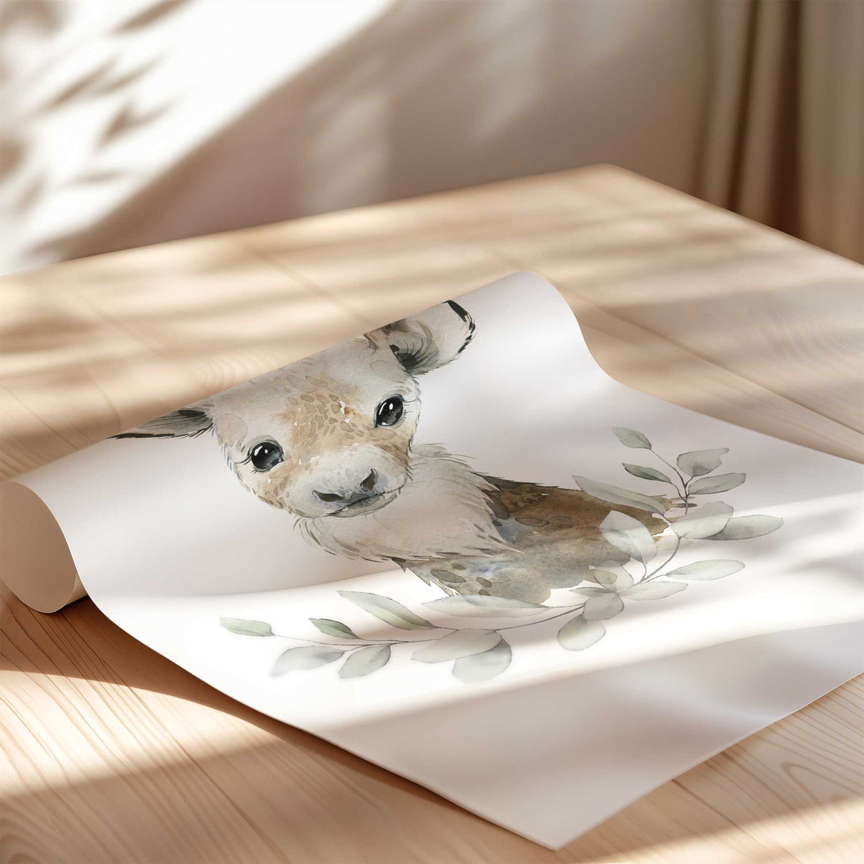 Neutral Arctic nursery decor featuring six baby animal illustrations