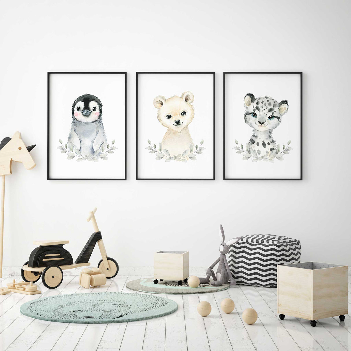 Neutral baby animal nursery prints set for nursery and baby bedroom