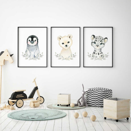 Neutral baby animal nursery prints set for nursery and baby bedroom