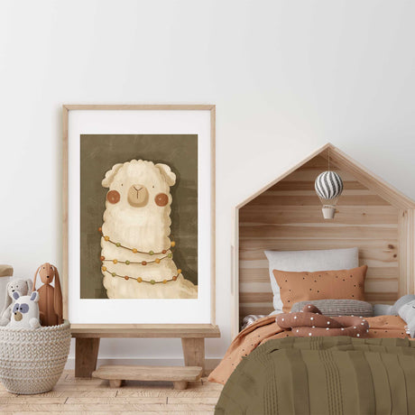 Neutral boho llama print for nursery wall decor