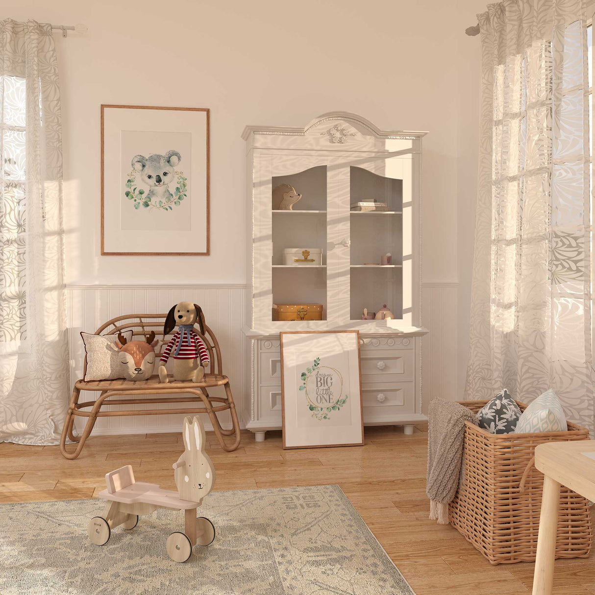 Watercolour koala and botanical quote prints, modern nursery wall art set for Australian themed baby décor.