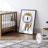 Neutral toned crowned lion wall art for modern nursery