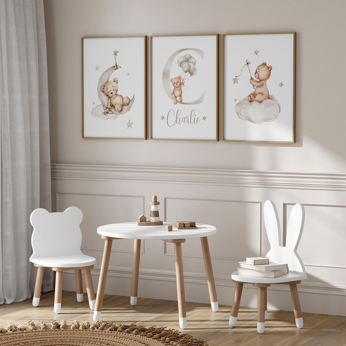 personalised nursery wall art with teddys