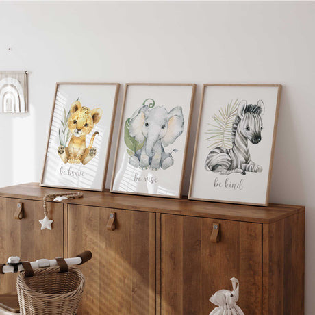 Neutral safari animal wall art for baby nursery decor