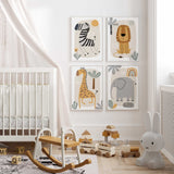 Neutral safari nursery decor animal wall art set